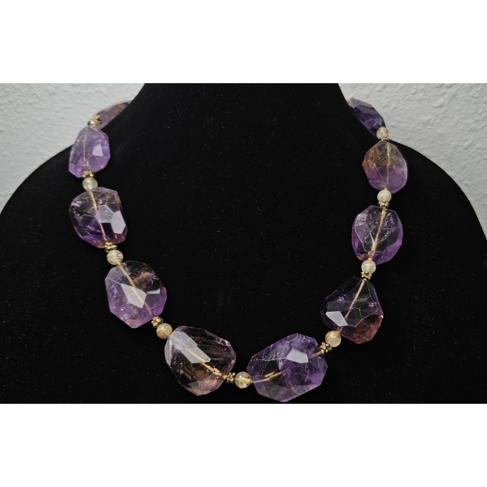 Natural Faceted Ametrine Amethyst Citrine Necklace Sterling Silver Statement 24" - Picture 12 of 17